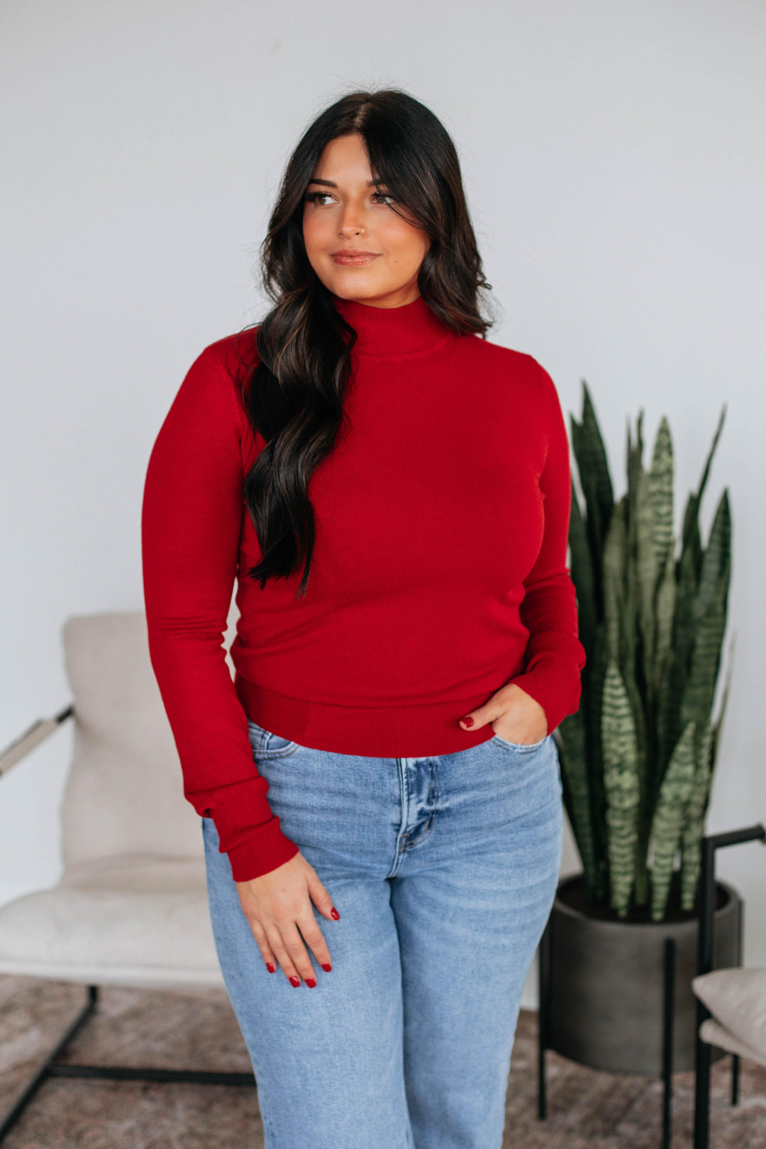 Afton Mock Neck Top - Cherry