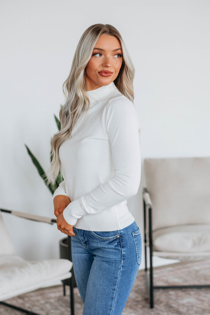 Afton Mock Neck Top - Ivory