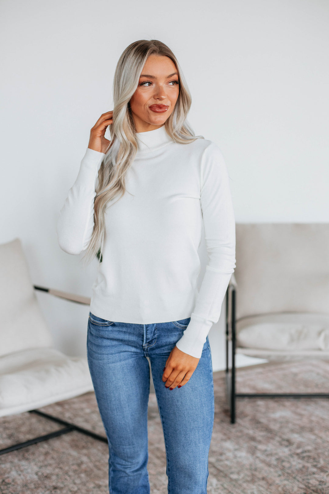 Afton Mock Neck Top - Ivory