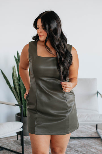 Allyse Leather Dress - Moss