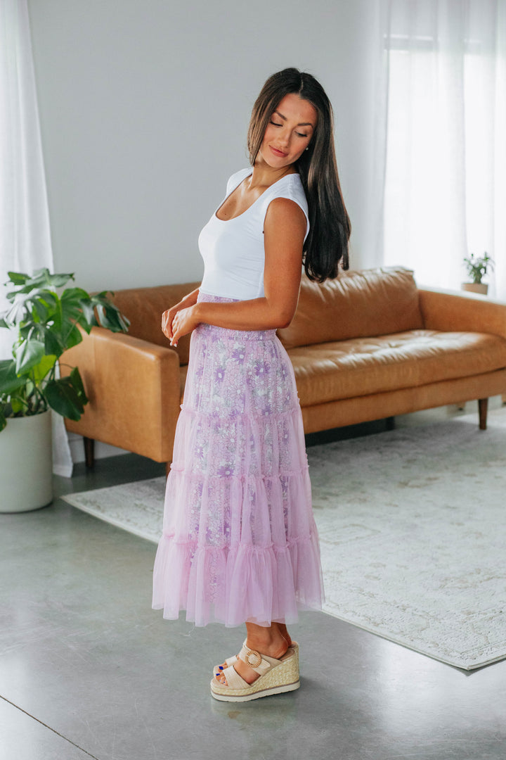 Avari Tiered Mesh Skirt - Lilac