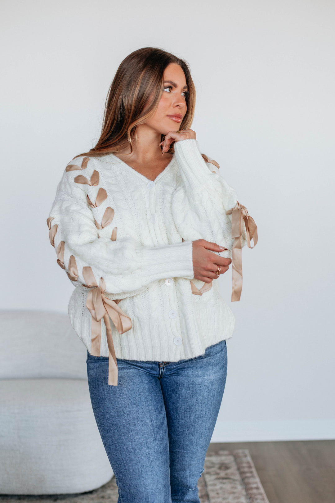 Brayley Cable Knit Cardigan - Ivory