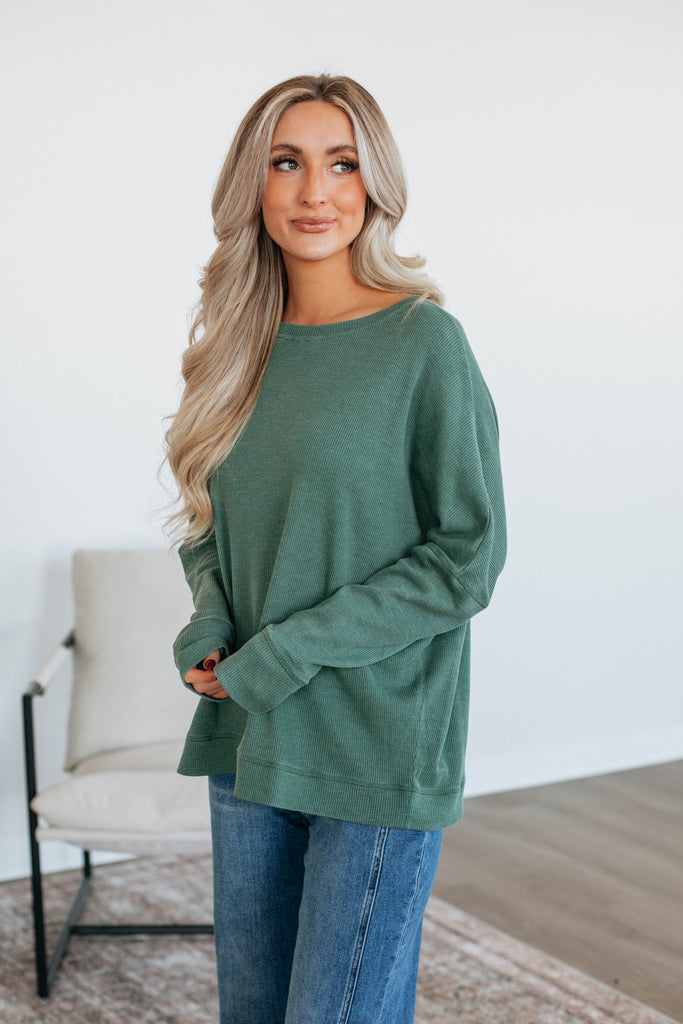 Breah Waffle Knit Top - Basil