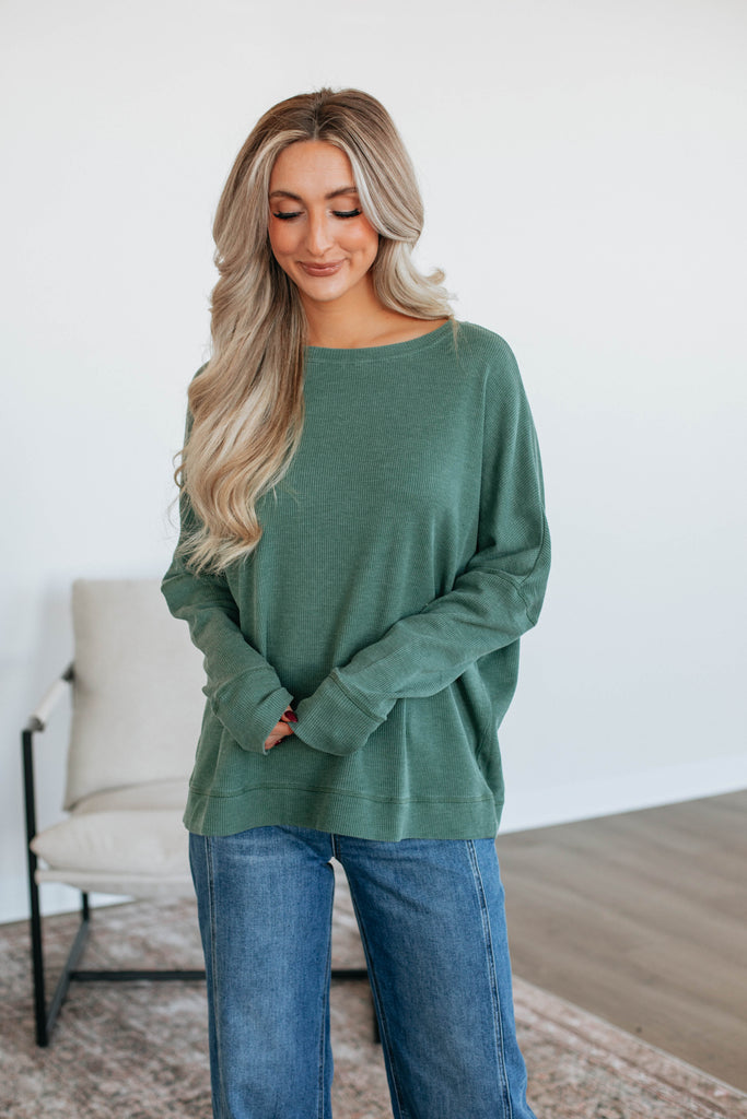 Breah Waffle Knit Top - Basil