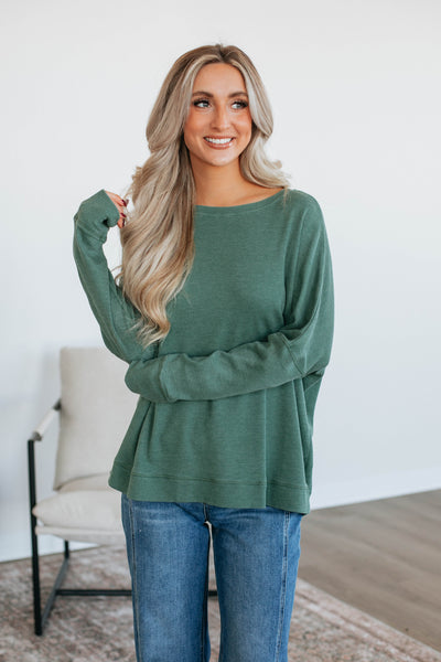 Breah Waffle Knit Top - Basil