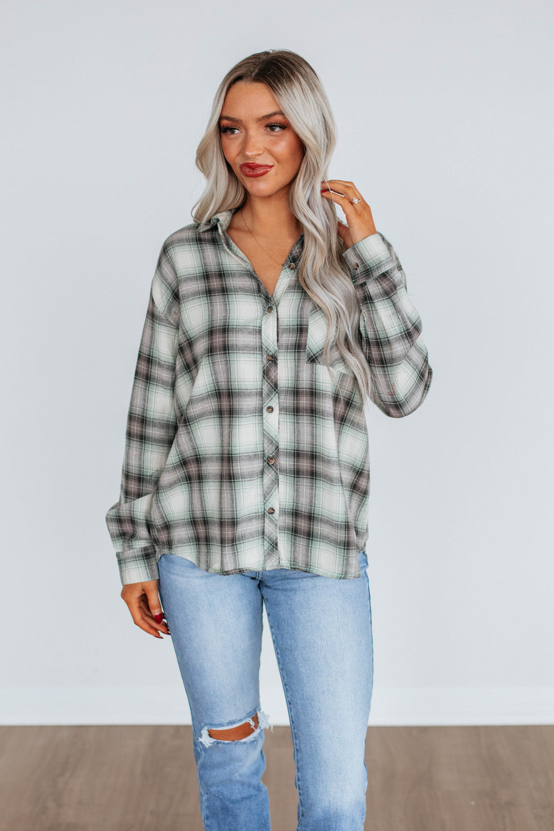 Camden Flannel Top - Mint