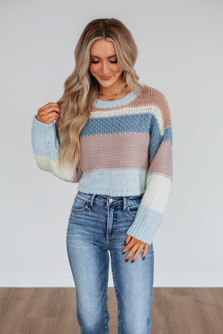 Cate Colorblock Sweater - Sky Blue Mix