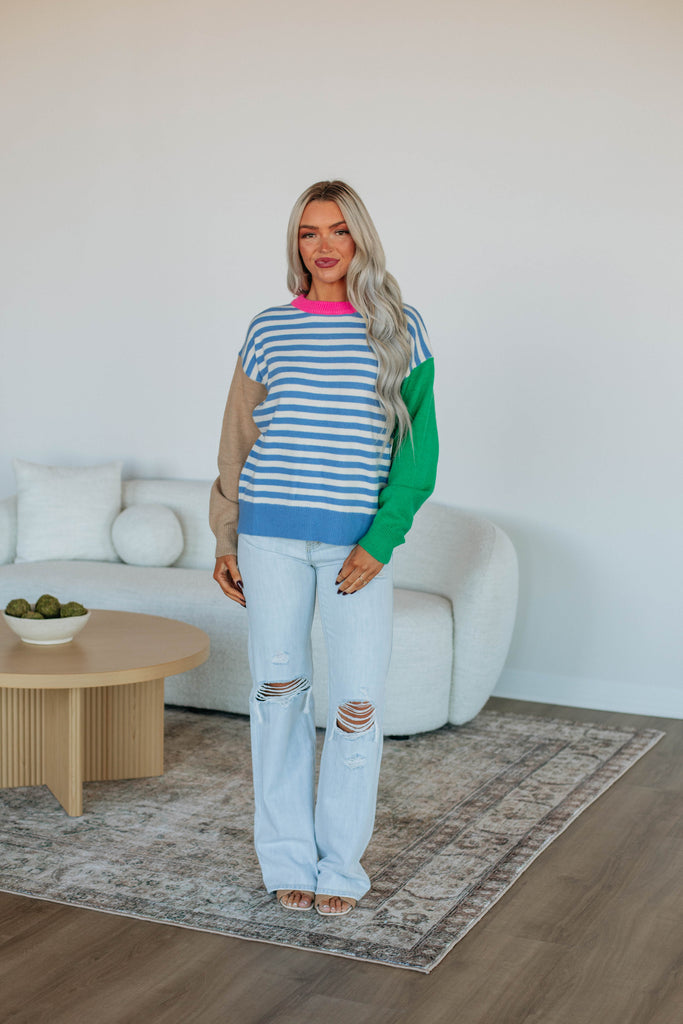 Cello Colorblock Sweater - Cerulean