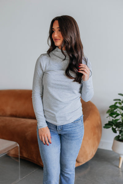 Cene Mock Neck Top - Heather Grey