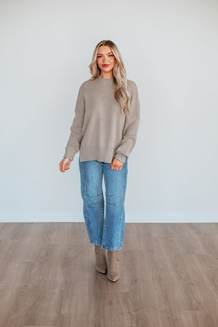 Chelsea Mock Neck Sweater - Pebble