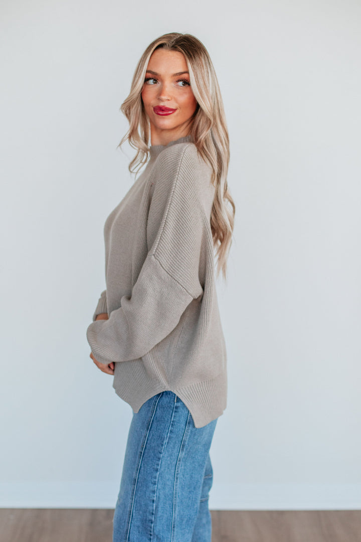 Chelsea Mock Neck Sweater - Pebble