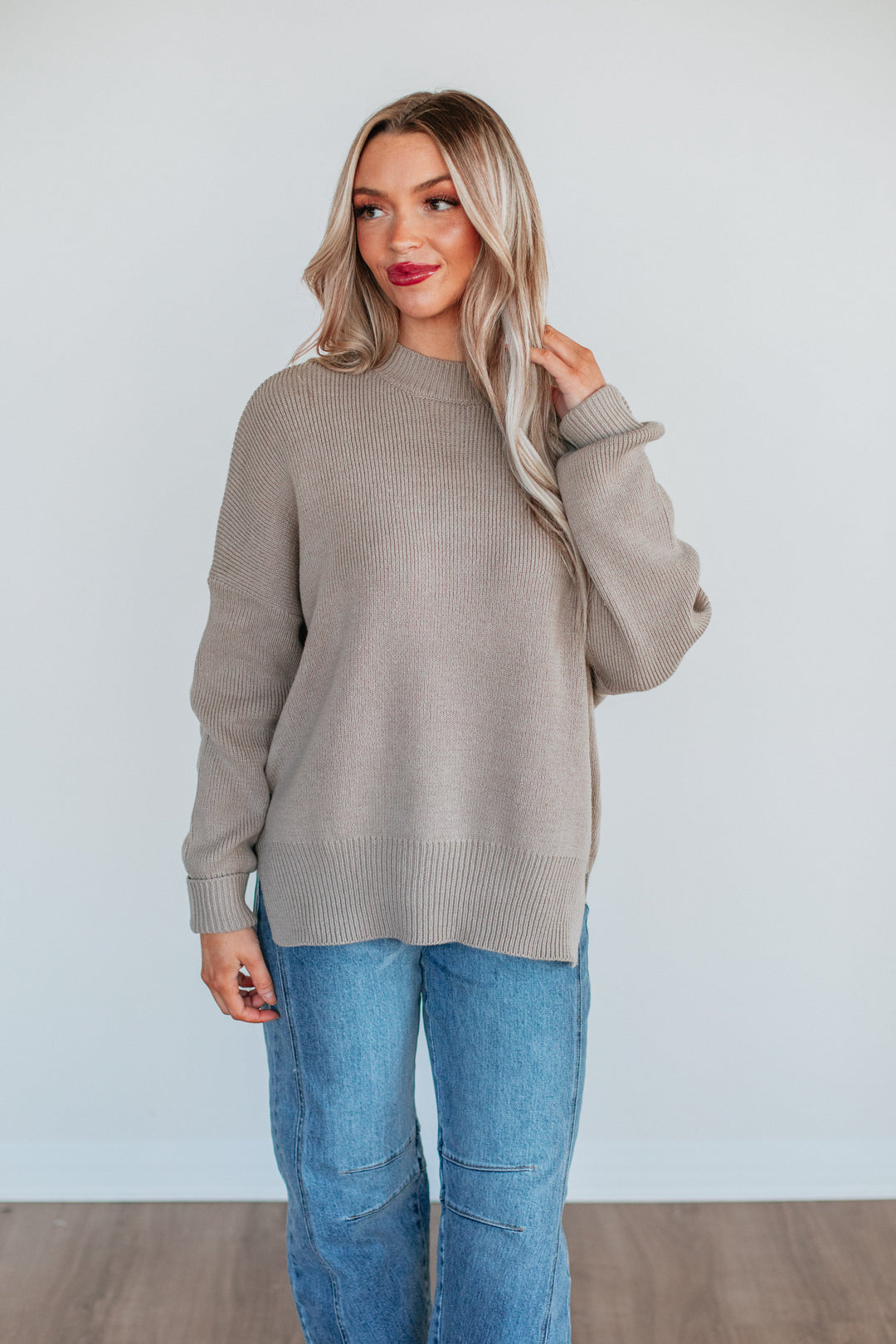 Chelsea Mock Neck Sweater - Pebble