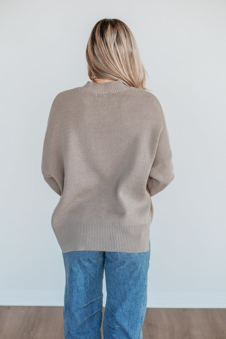 Chelsea Mock Neck Sweater - Pebble