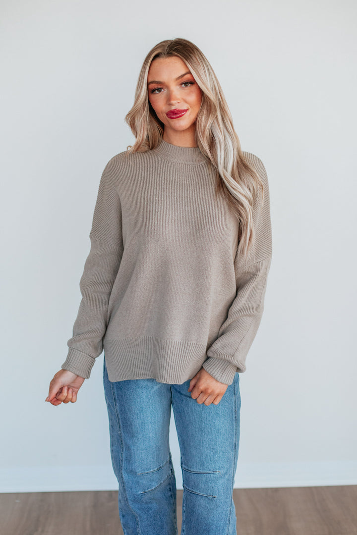 Chelsea Mock Neck Sweater - Pebble