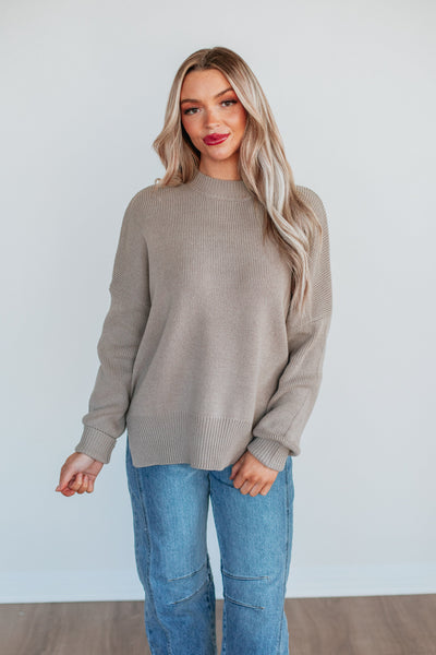 Chelsea Mock Neck Sweater - Pebble