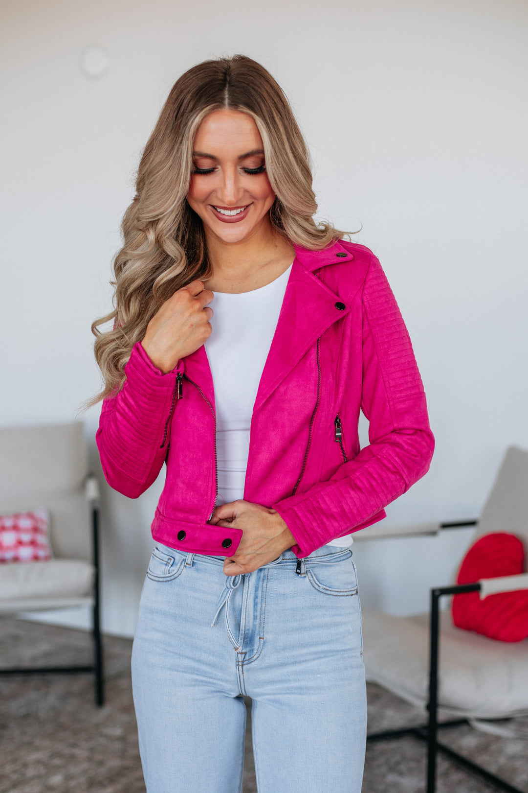 Dani Suede Jacket - Hot Pink