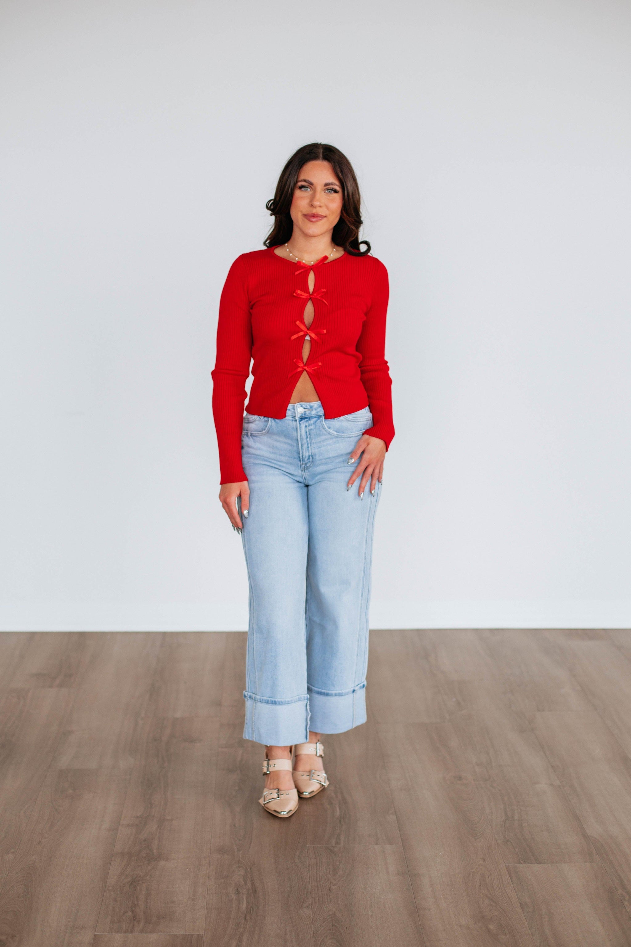 Elenora Sweater Top - Cherry