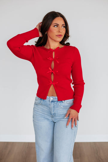 Elenora Sweater Top - Cherry