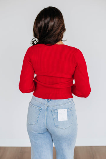 Elenora Sweater Top - Cherry