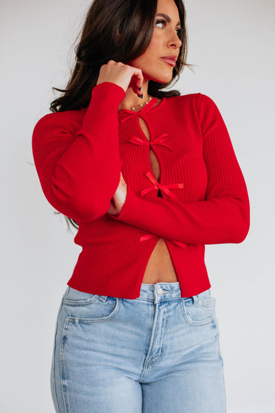 Elenora Sweater Top - Cherry