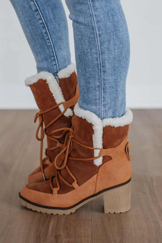 Embracing The Chill Boots - Cognac