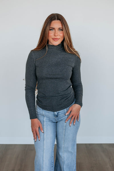 Evelina Mock Neck Top - Charcoal