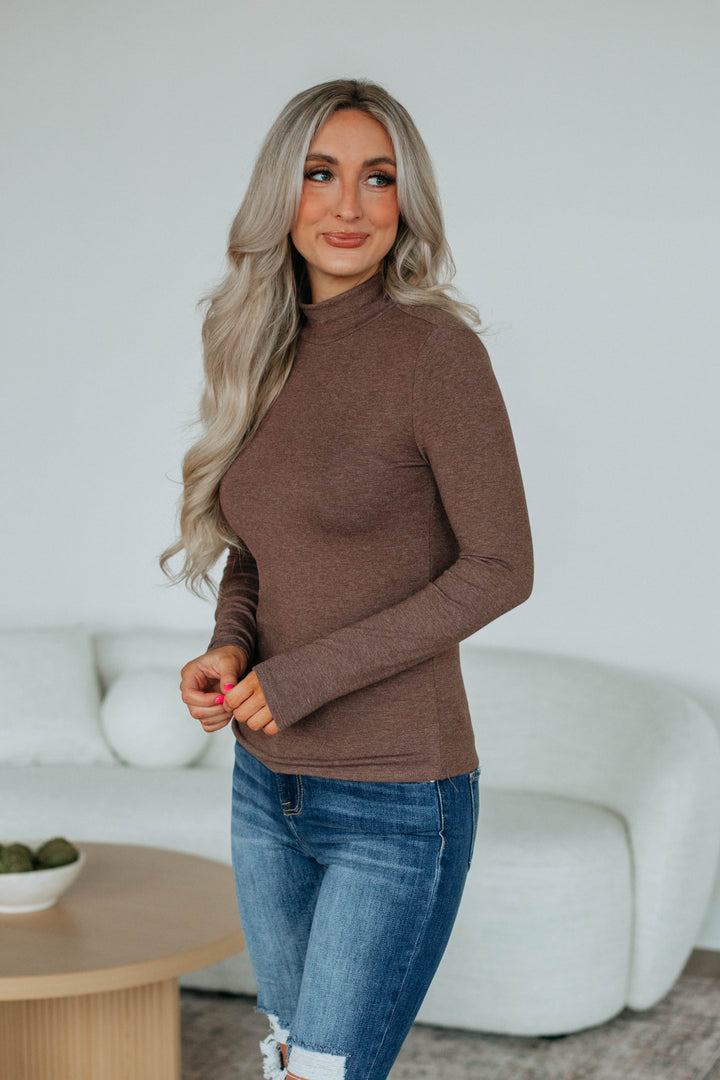 Evelina Mock Neck Top - Chocolate