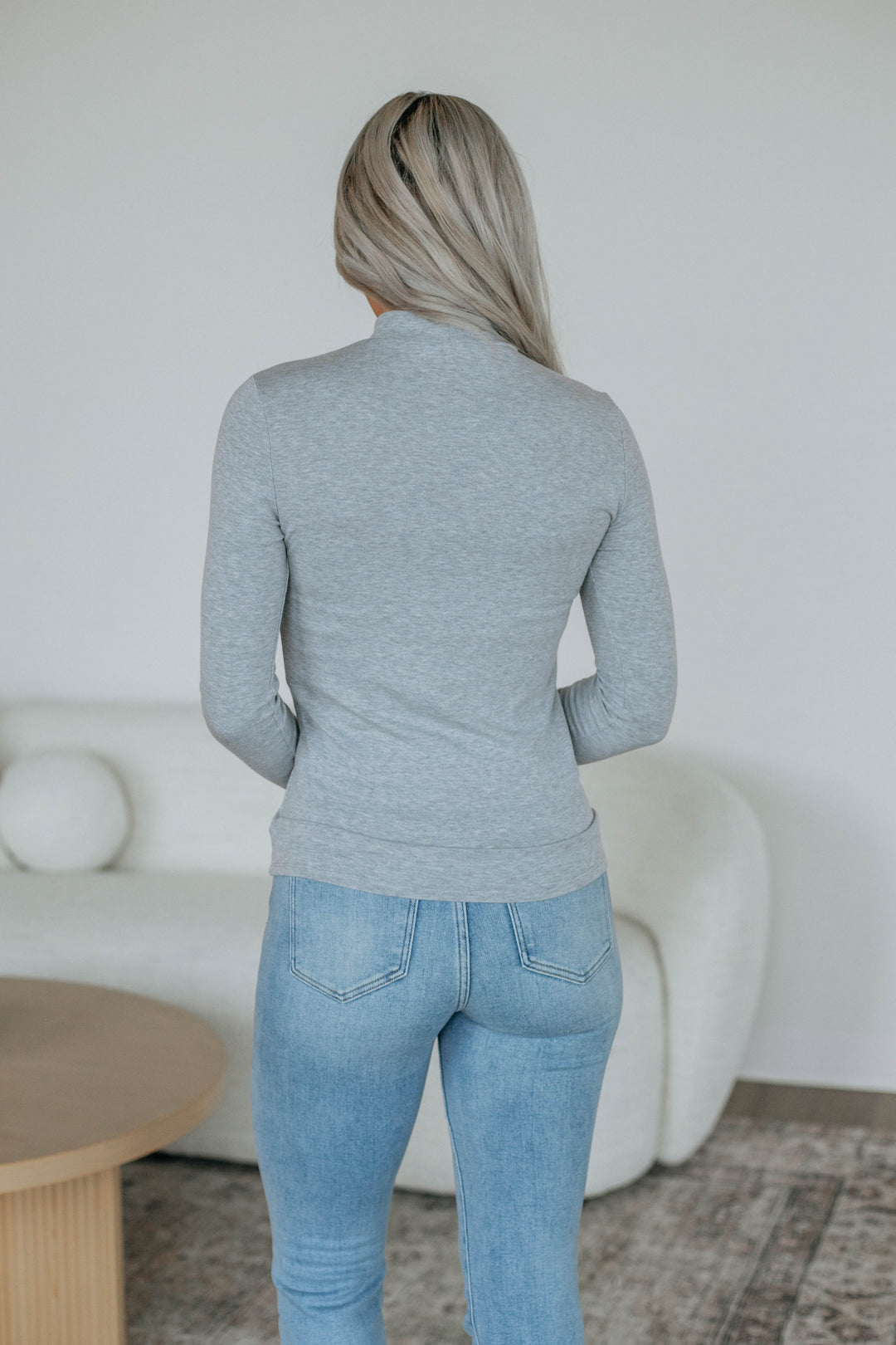 Evelina Mock Neck Top - Heather Grey