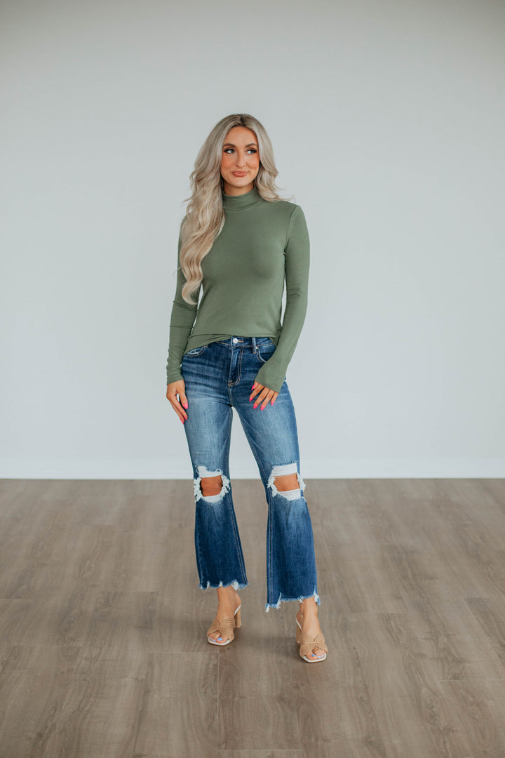 Evelina Mock Neck Top - Pine