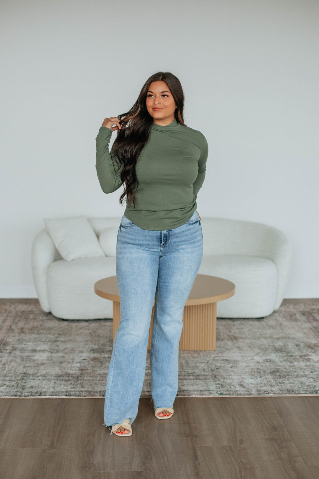 Evelina Mock Neck Top - Pine