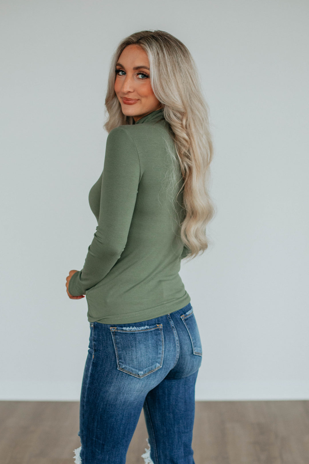 Evelina Mock Neck Top - Pine