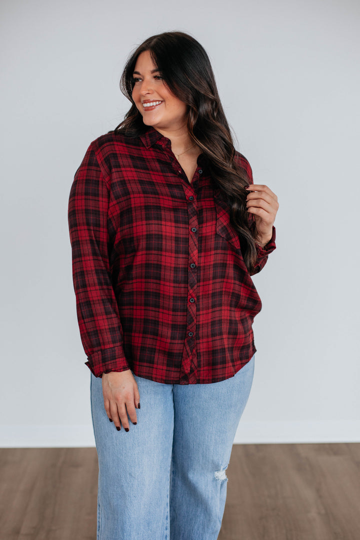 Gatlyn Flannel Top - Merlot Mix