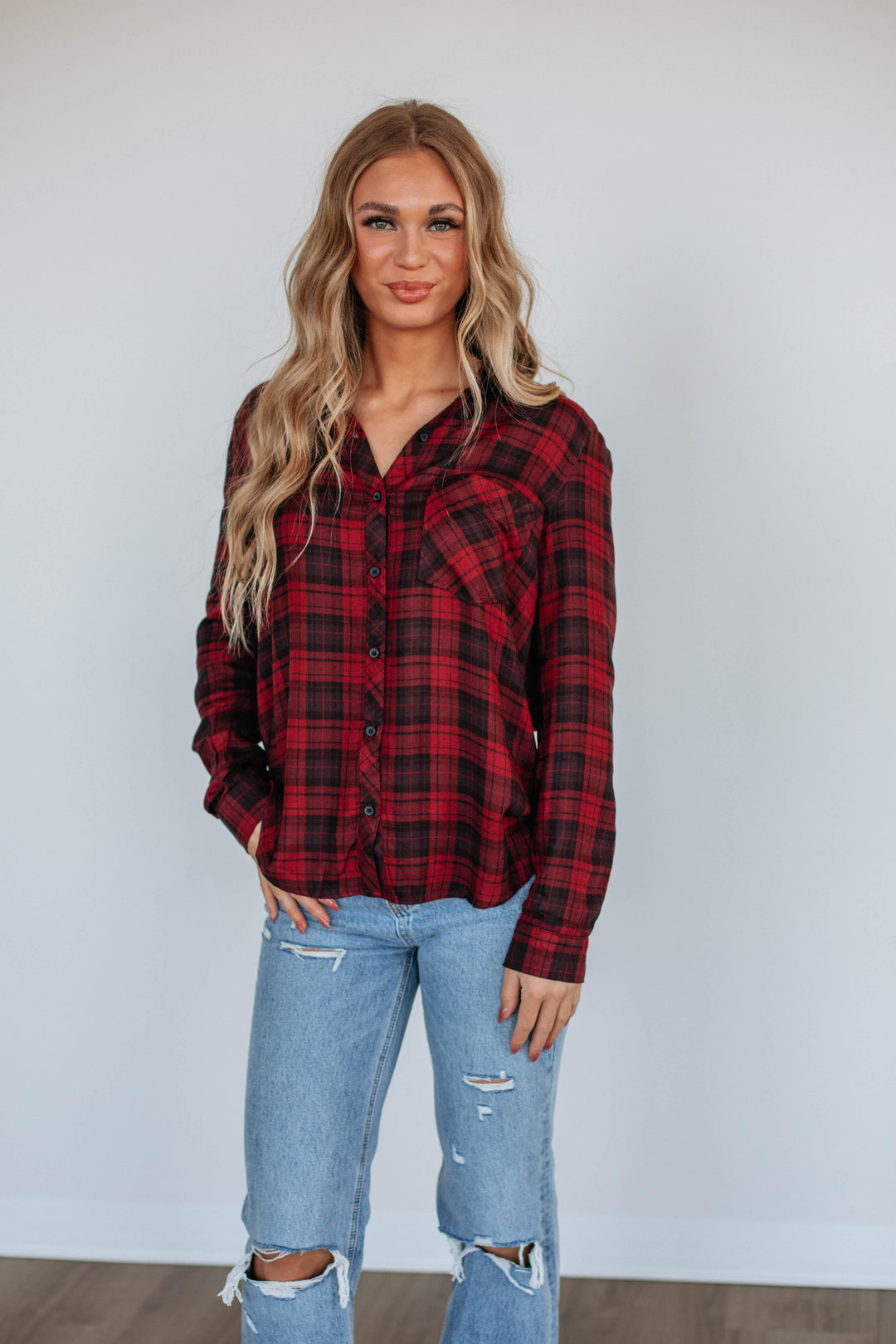 Gatlyn Flannel Top - Merlot Mix