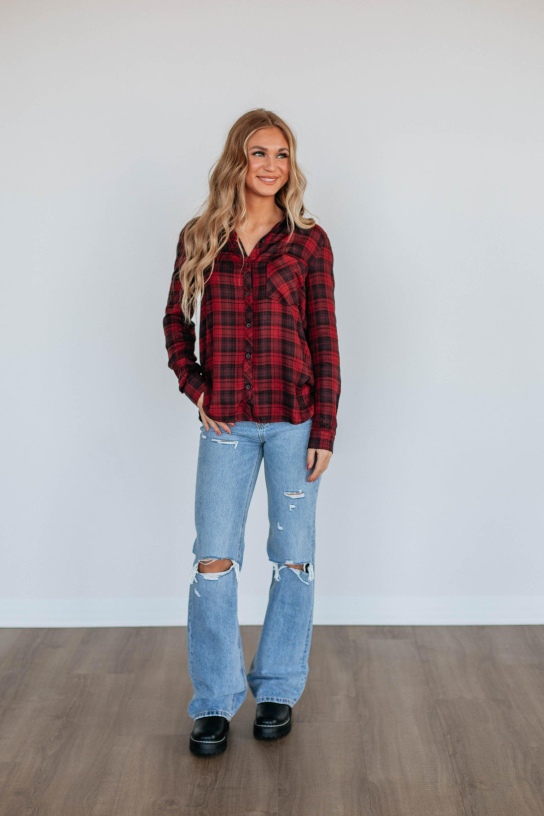 Gatlyn Flannel Top - Merlot Mix