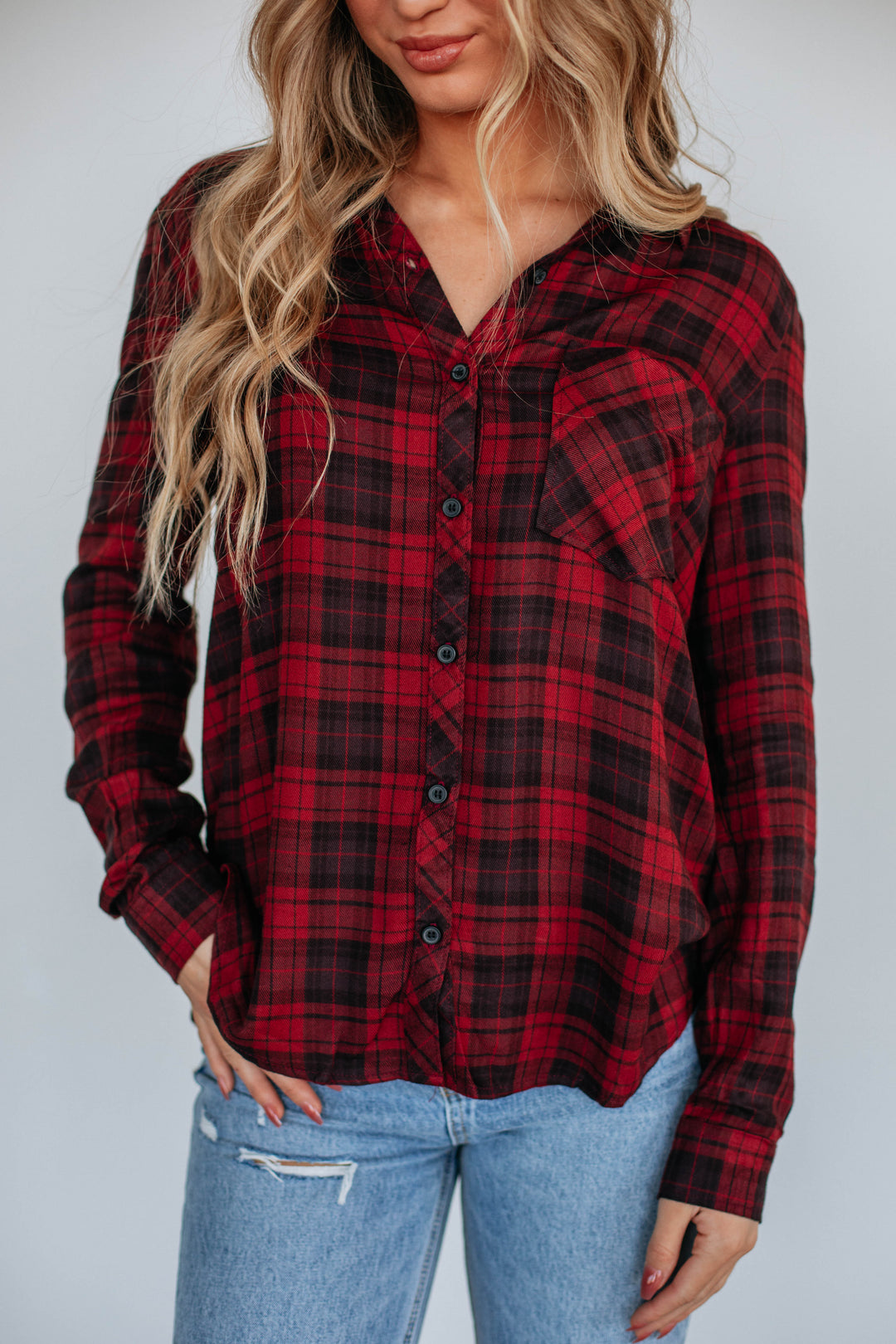 Gatlyn Flannel Top - Merlot Mix