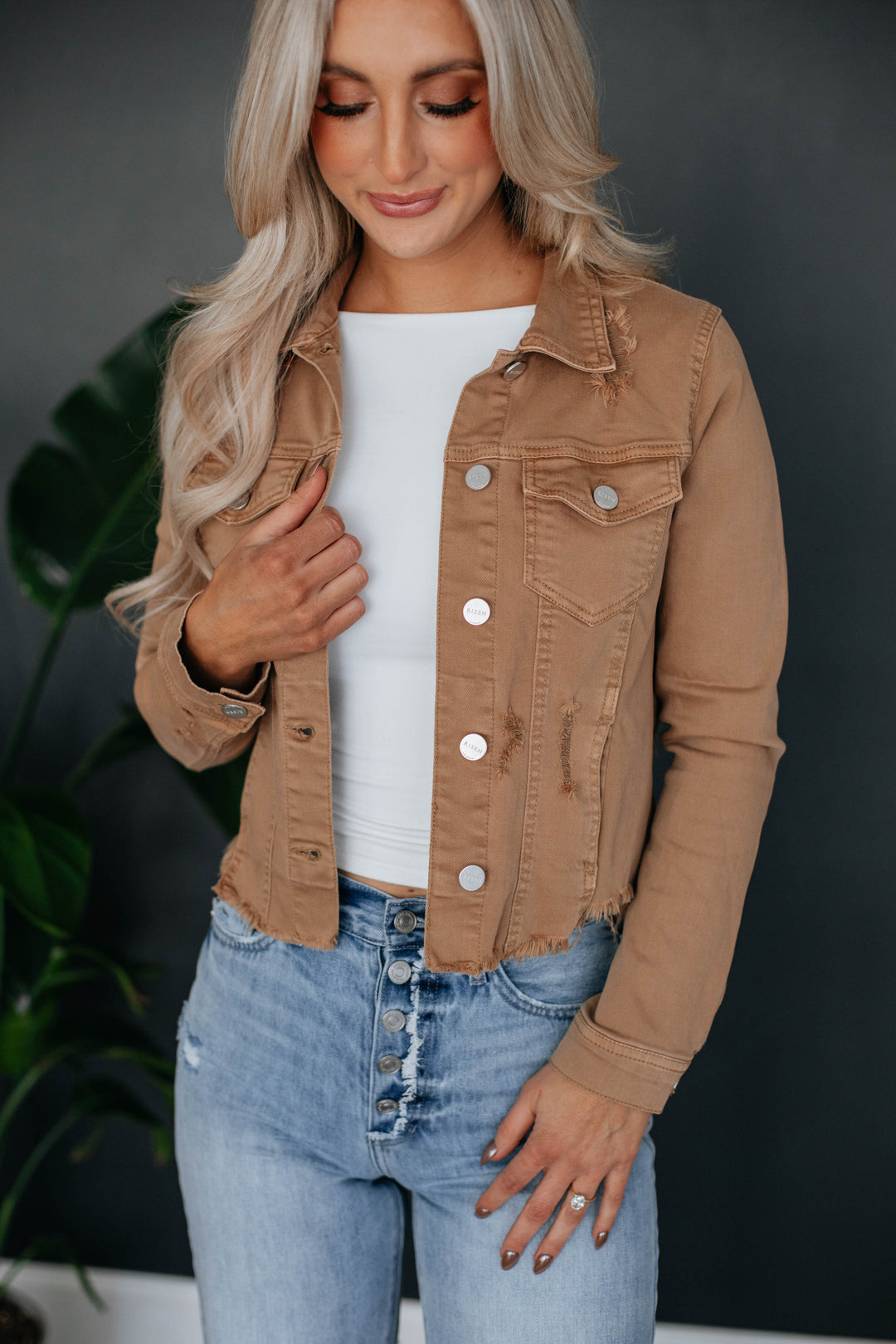 Gemma Risen Denim Jacket - Cocoa – Wild Oak Boutique