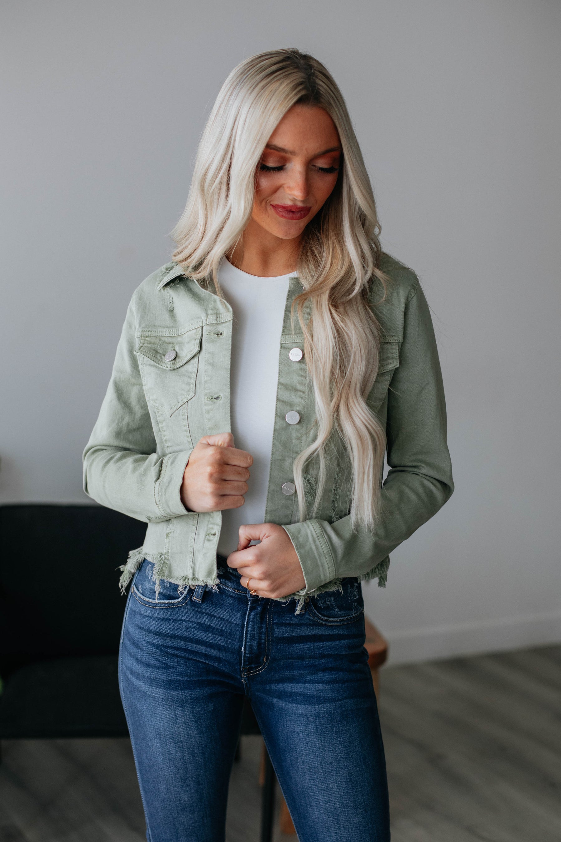 Gemma Risen Denim Jacket - Olive – Wild Oak Boutique