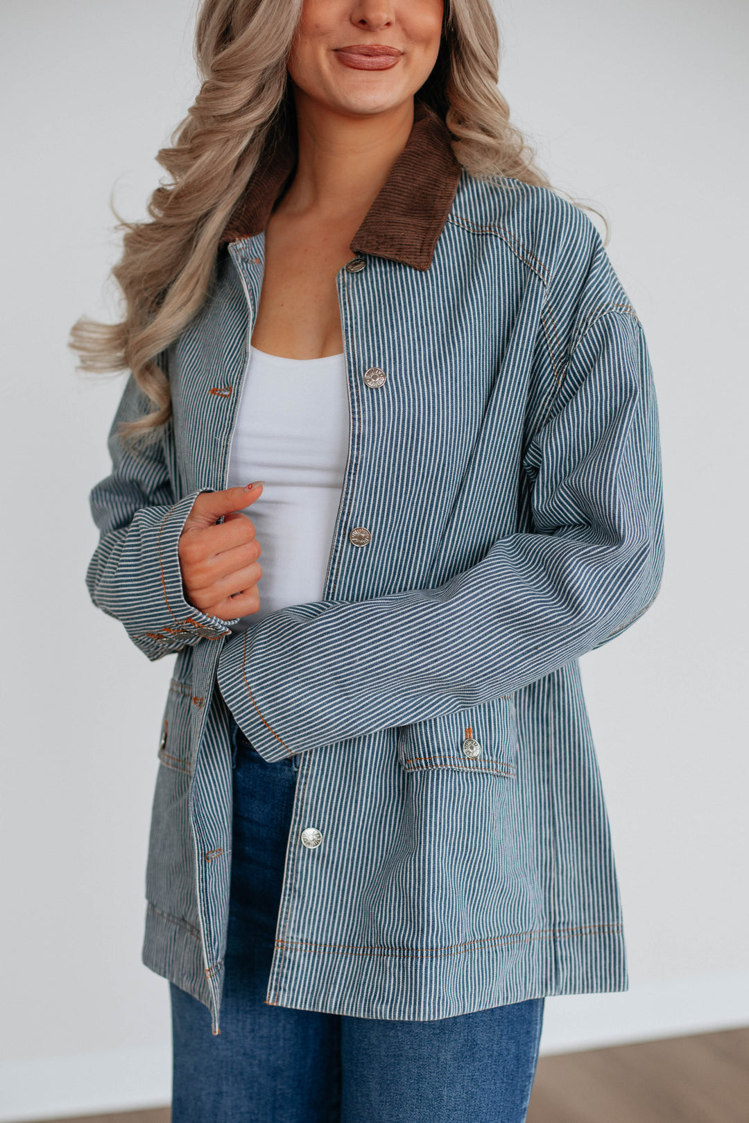 Harlan Striped Denim Jacket - Light Wash