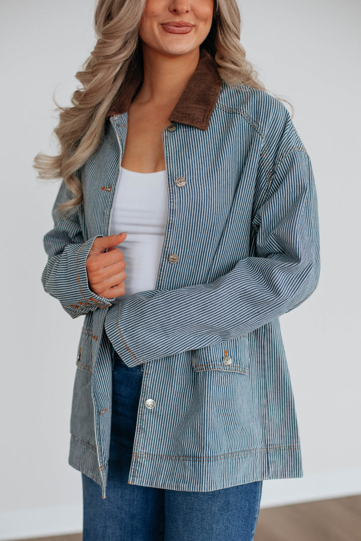 Harlan Striped Denim Jacket - Light Wash