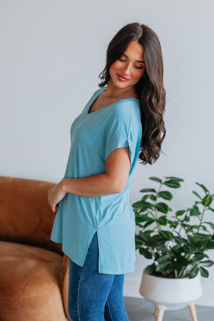 Jill Basic Tee - Dusty Blue