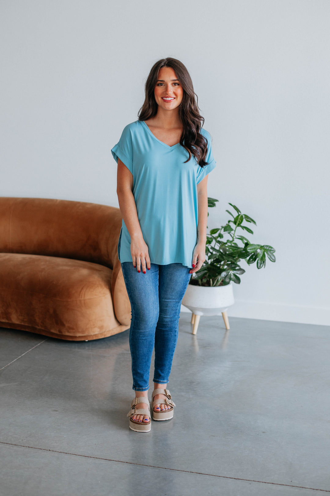 Jill Basic Tee - Dusty Blue