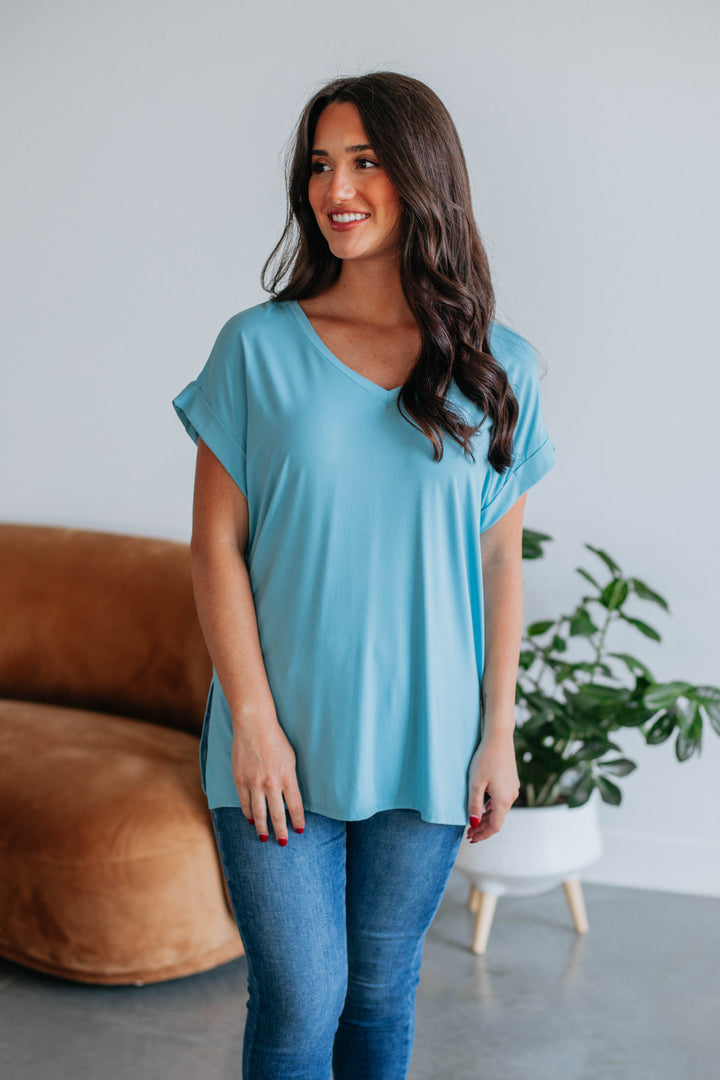 Jill Basic Tee - Dusty Blue