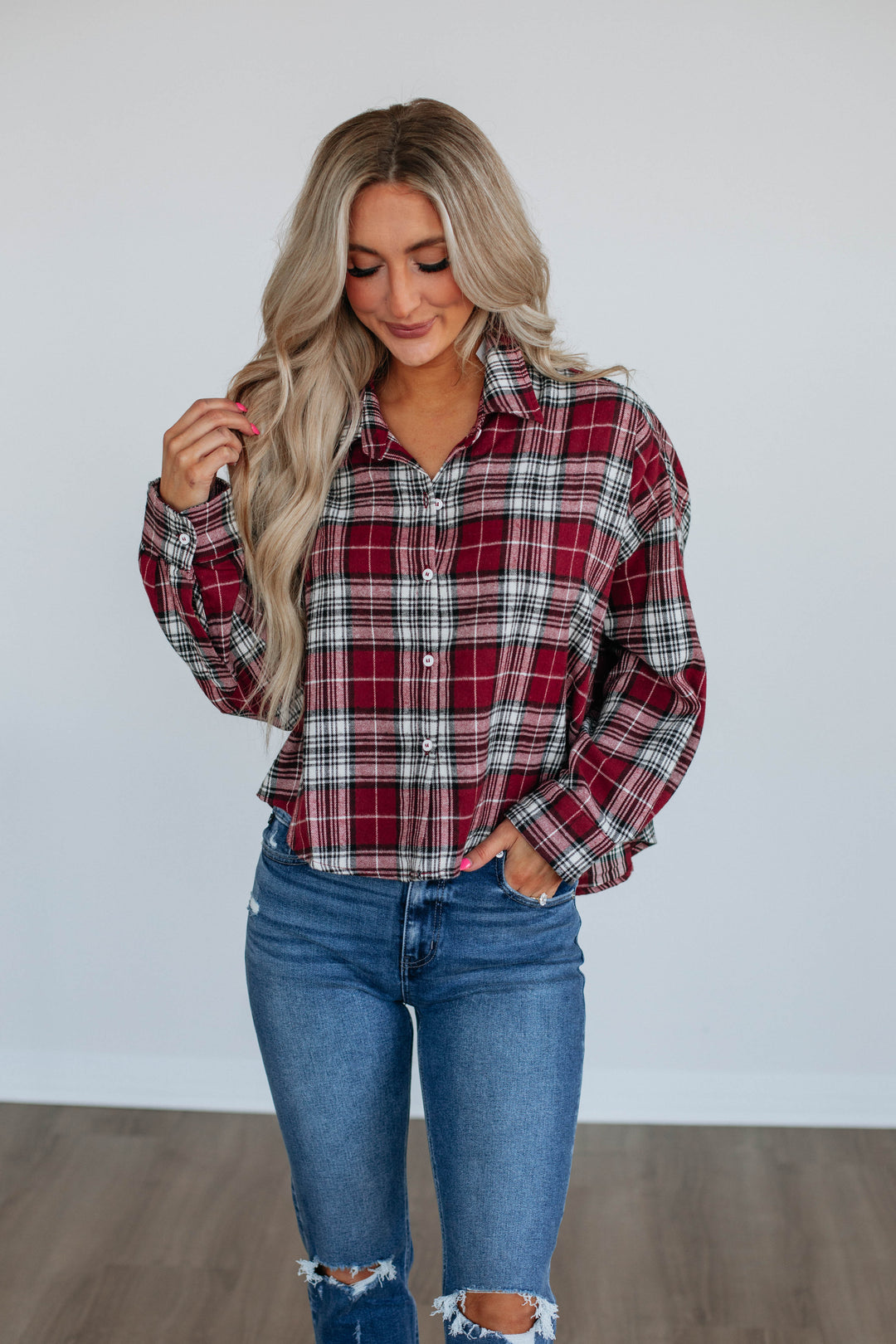 Jona Flannel Top - Maroon