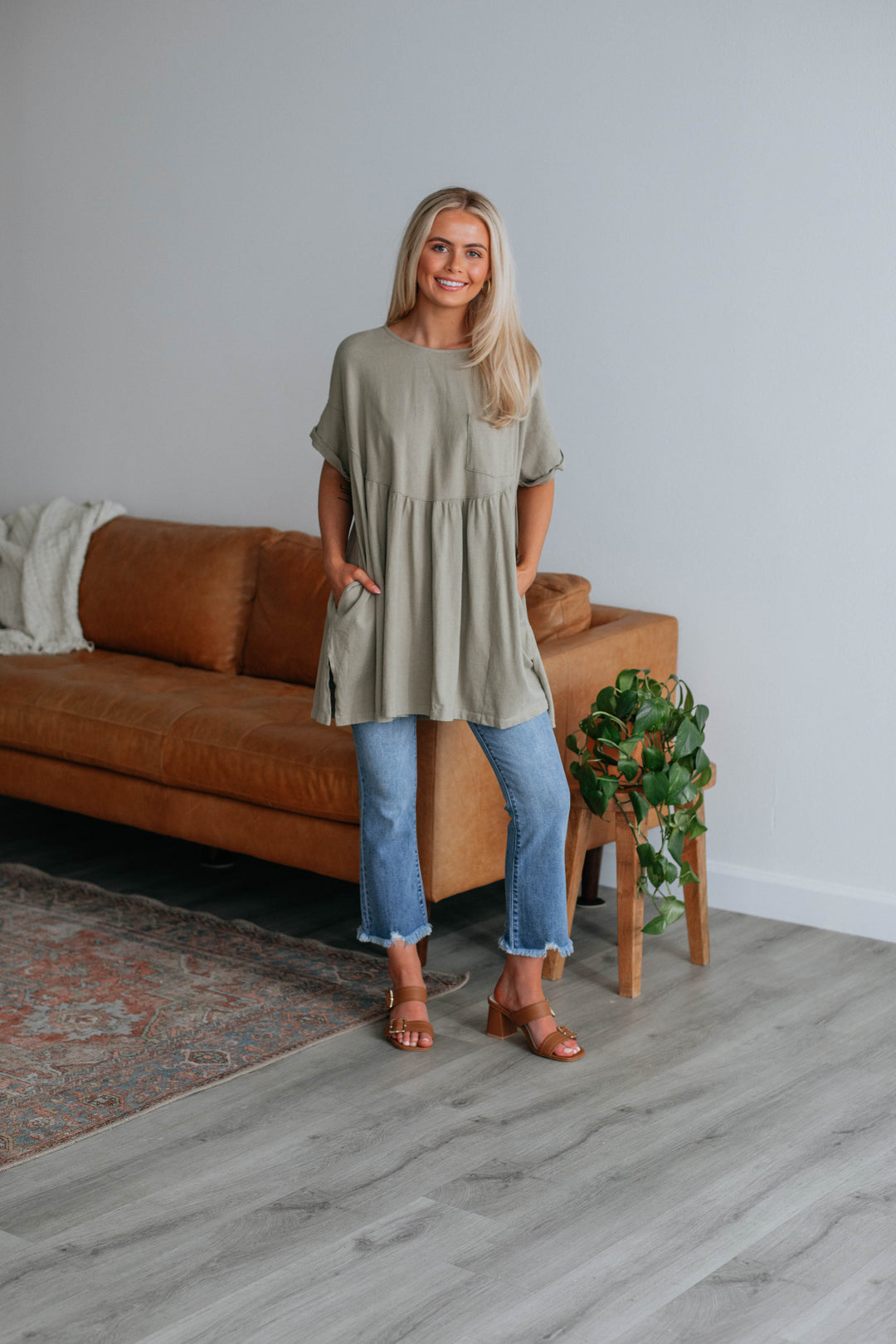 Kaelan Babydoll Top - Moss