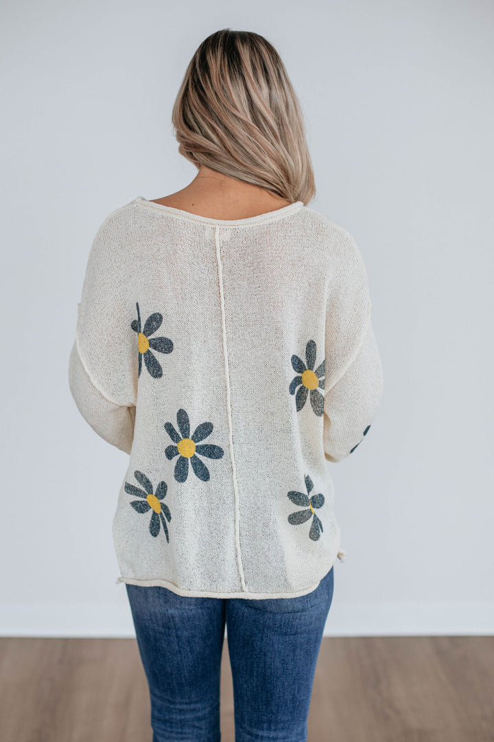 Kaelie Floral Sweater - Cream