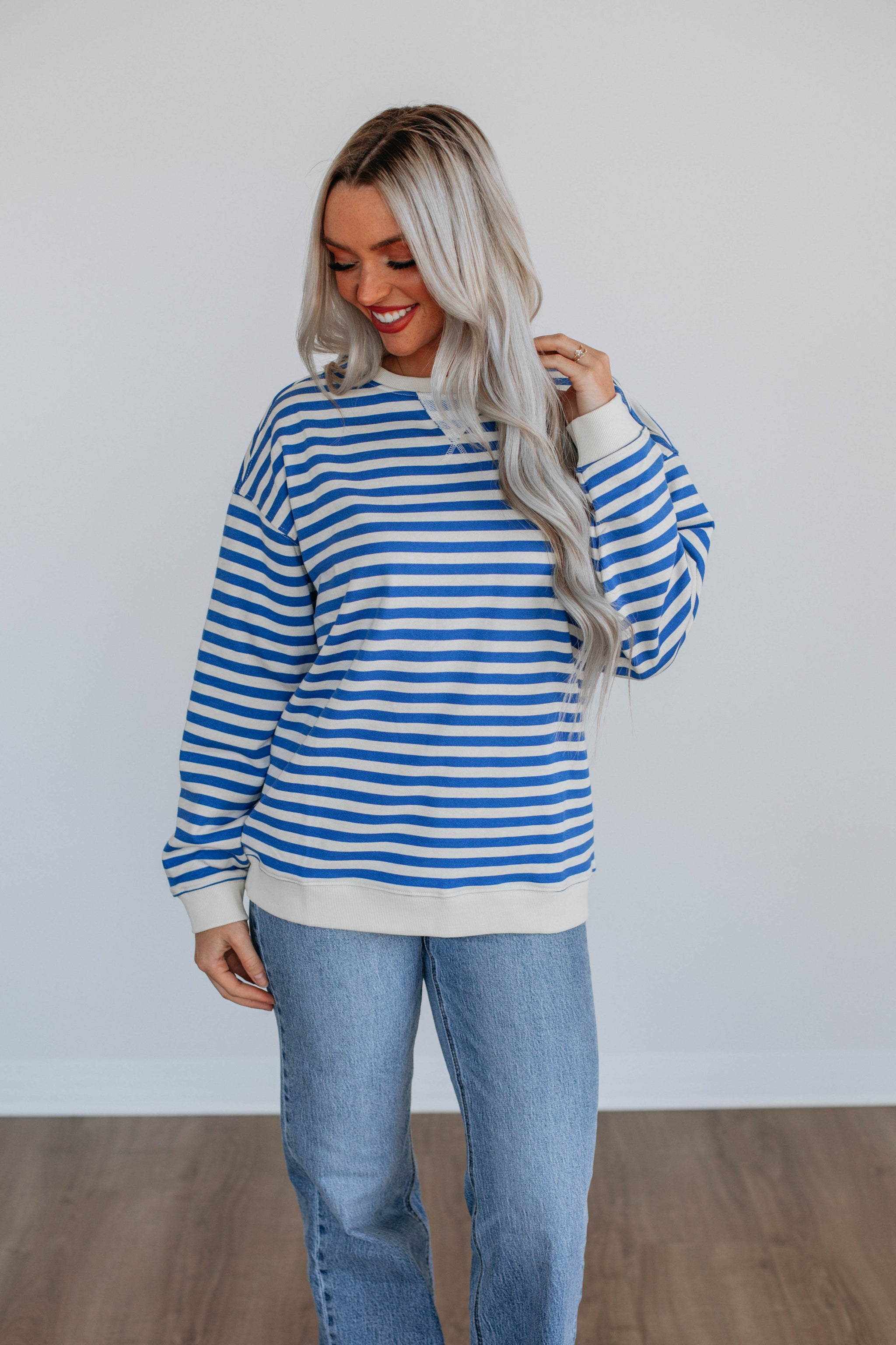 Kamryn Striped Pullover - Royal Blue