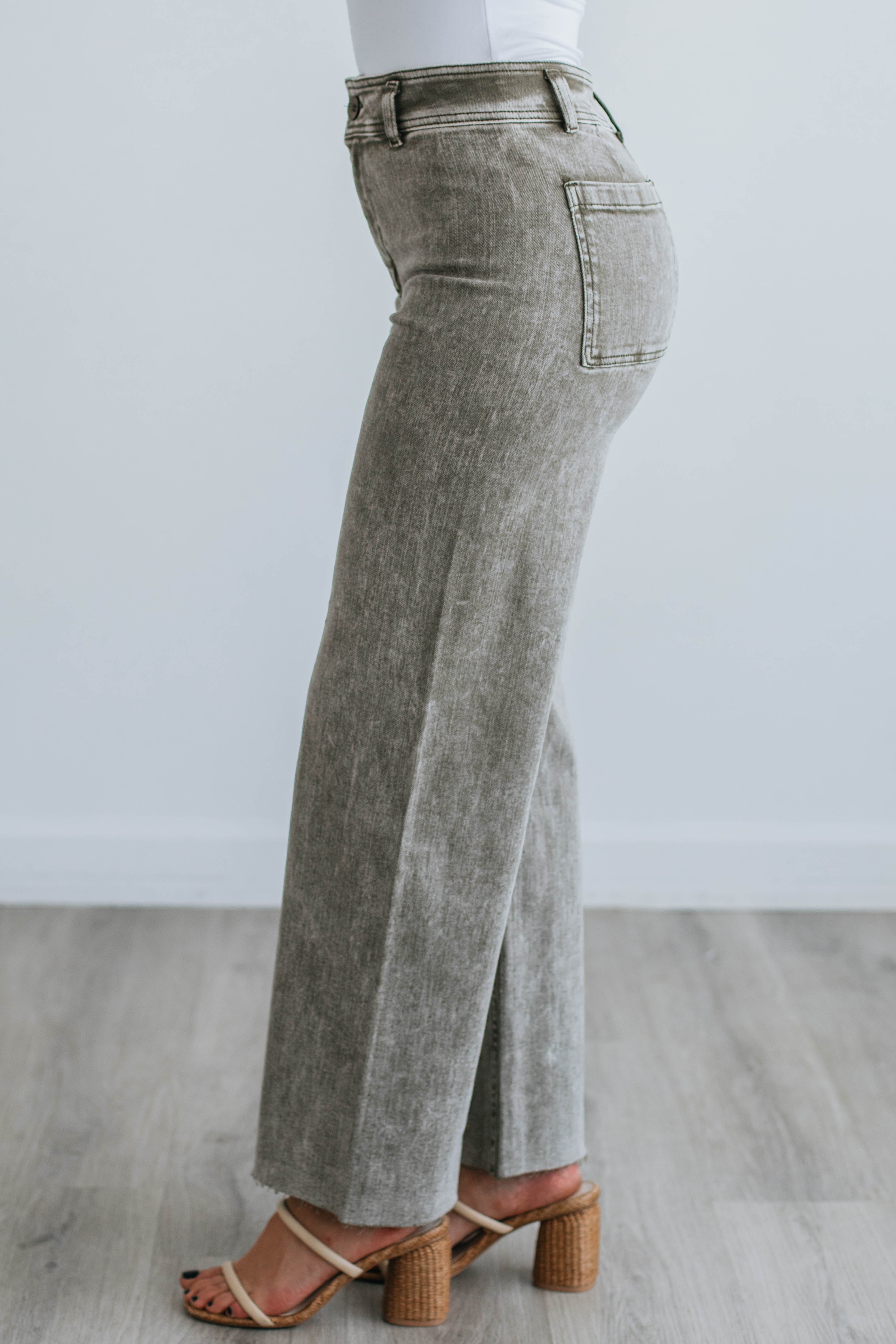 Knox Rose Size 1X High Rise Wide Leg Pants Elastic Waist Olive Green Casual  | eBay