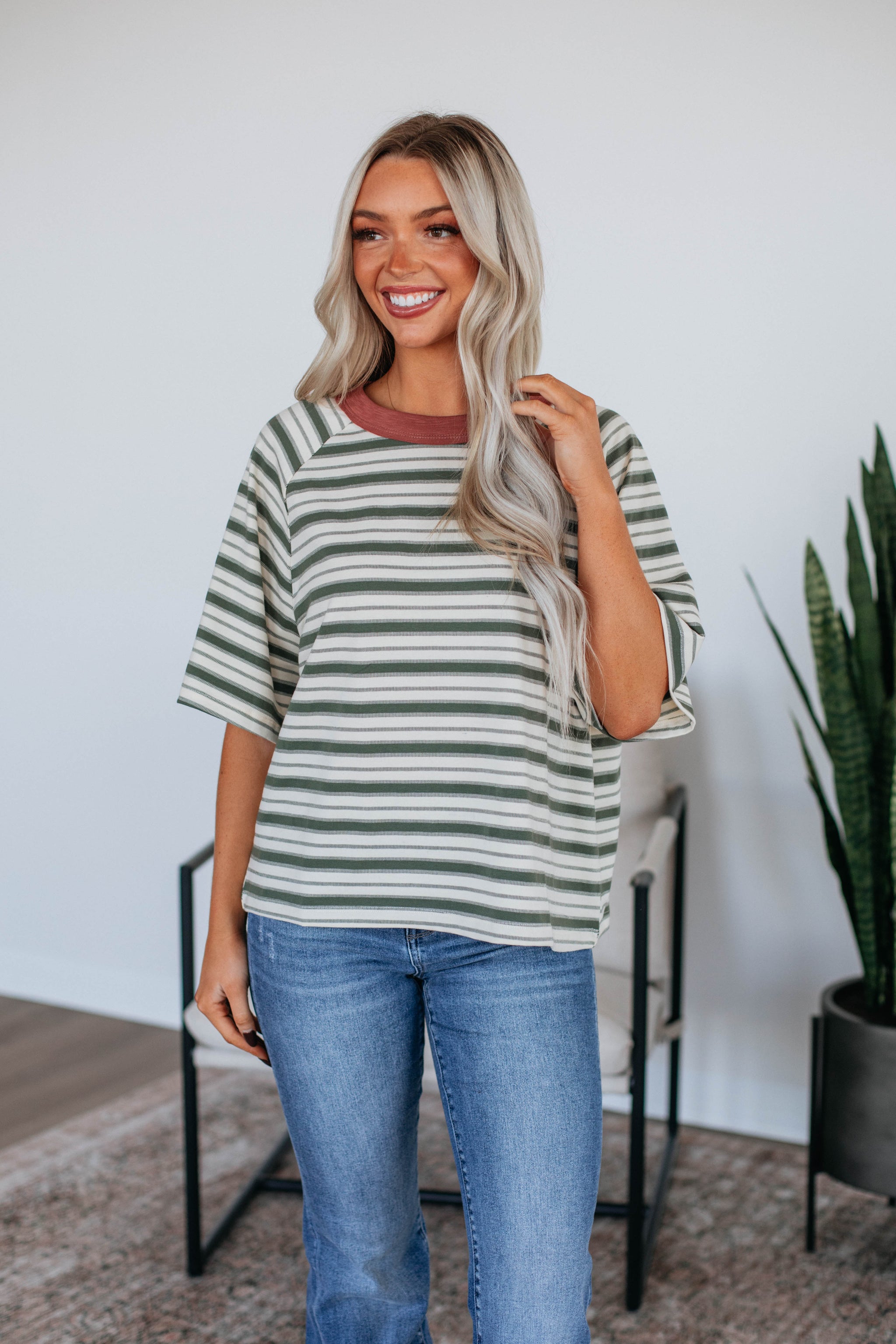 Lansen Striped Top - Olive