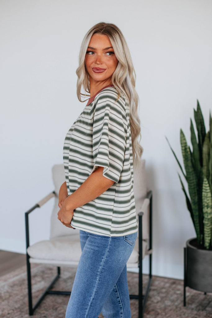 Lansen Striped Top - Olive