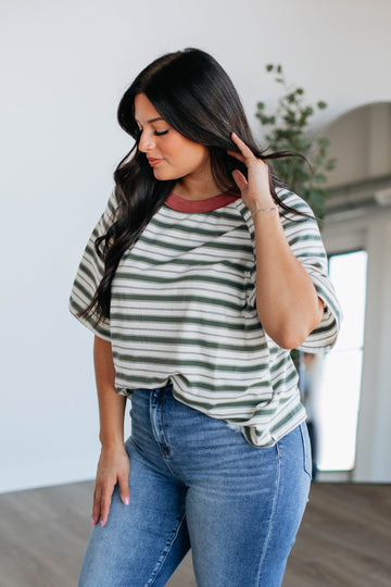 Lansen Striped Top - Olive